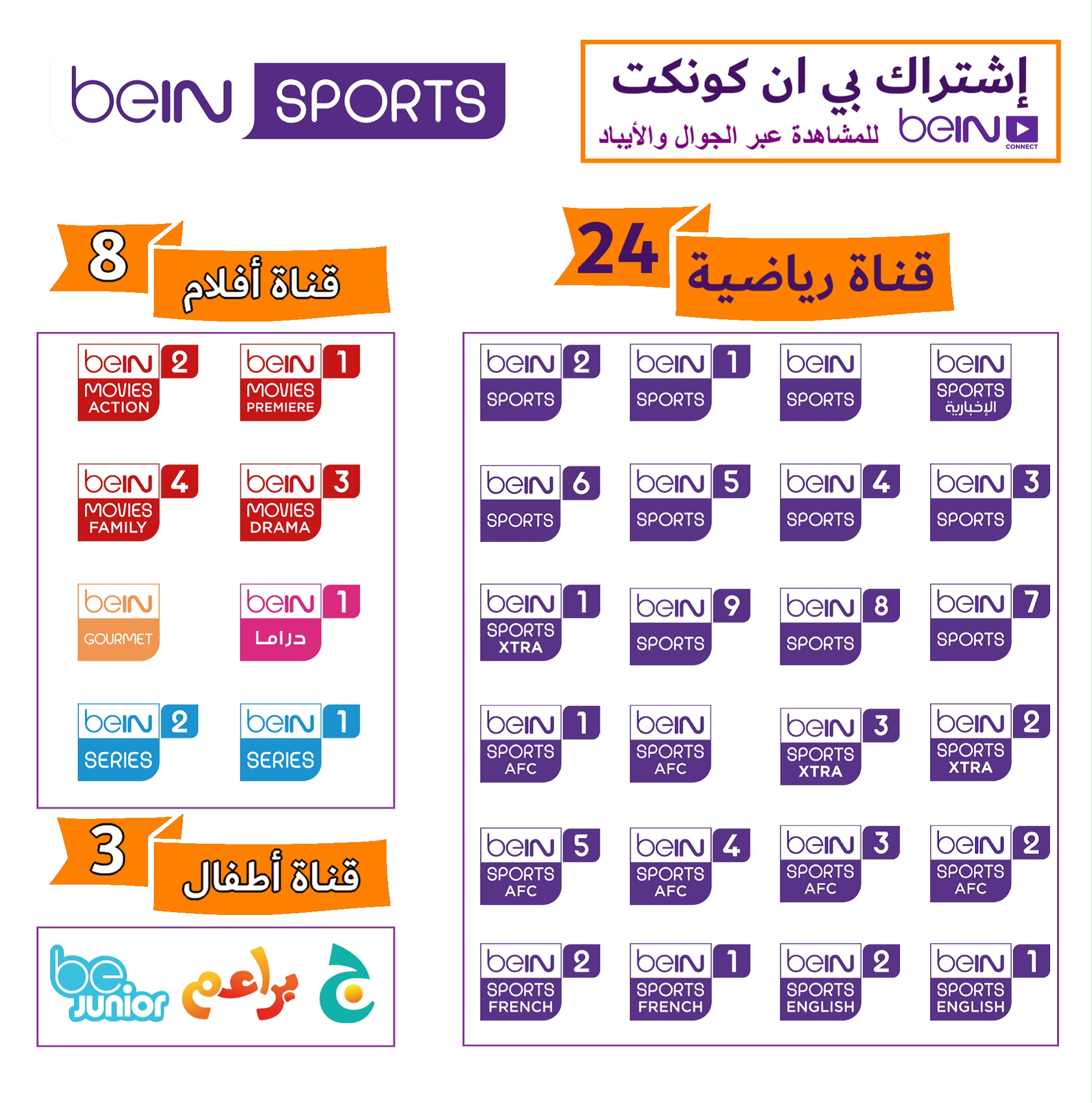 أشتراك بي أن كونكت باقة تميز مدة 12 شهر للمشاهدة الحية عبر الجوال والأيباد