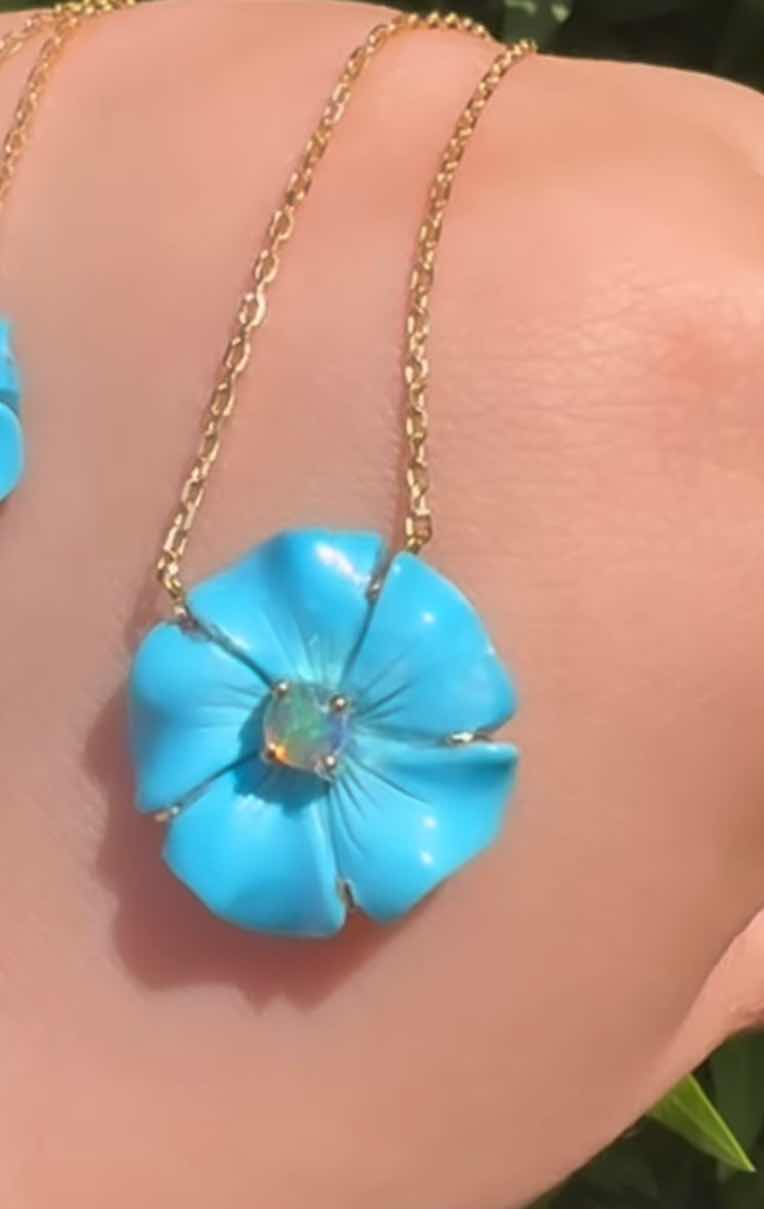 turquoise flower pendant and crystal opal